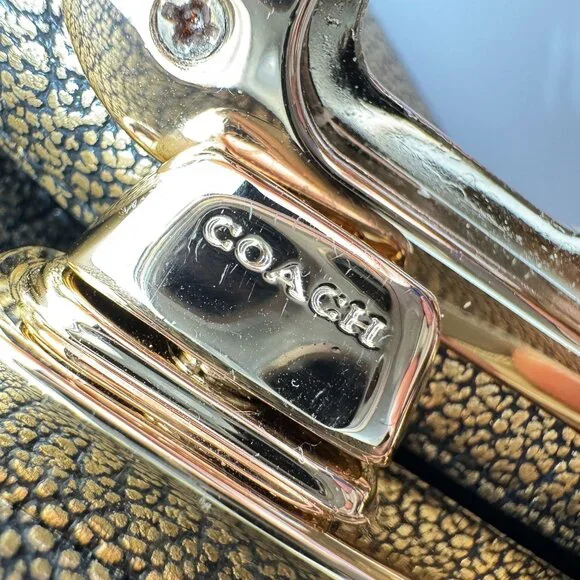 Coach Metallic Gold Pebble Leather Swagger Clutch Crossbody Chain Strap Turnlock - Picture 5 of 16